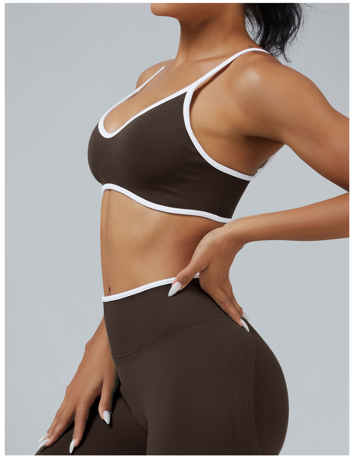 Coffee brown seamless sports bra with adjustable straps